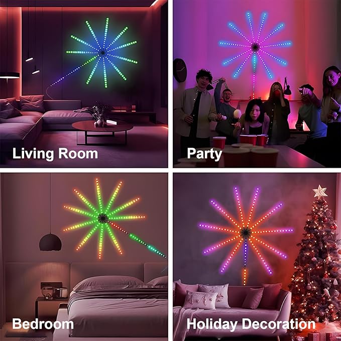 WiFi Bluetooth Smart Fireworks LED Light, Dream Colors LED Firework Lights Indoor with 16 Colors & 10 Lighting Modes, App and Remote Control, for Room, Party, Christmas, Festival Decor (20inchs)