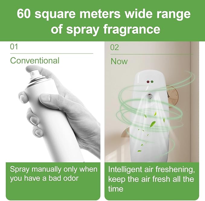 4PCS Automatic Air Freshener Spray Dispenser, Wall Mounted or Free Standing Battery Operated Sprayer for Bathroom Multiple Time Scent Mist Release Settings for Room Restroom Sprayer (White, L)