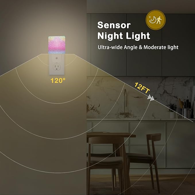 Pink Glitter Night Light,Plug in Night Light, Dusk to Dawn Sensor Nightlights for Stairway/Hallway/Kitchen/Bedroom/Bathroom 0.5W