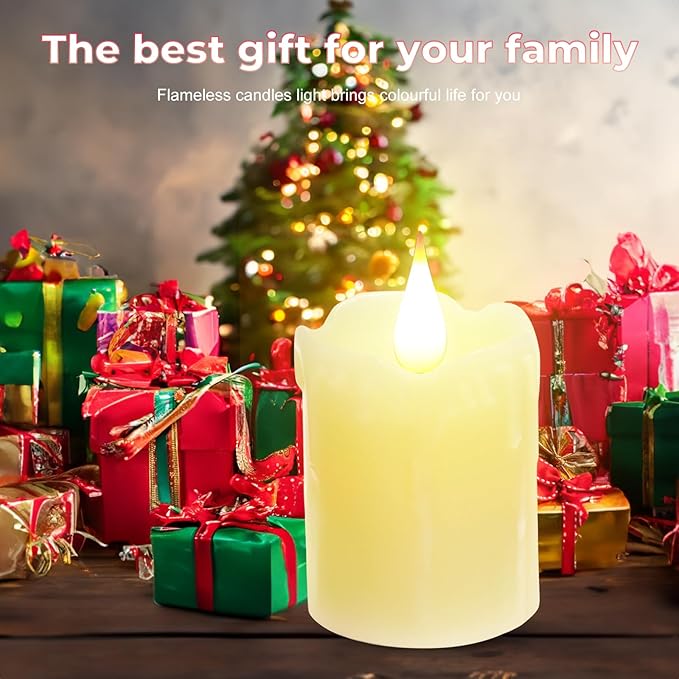 3 PCS Real Wax Rechargeable Flameless Warm White LED Candles,Remote Control,D2 x H4”,Brightness Adjustable Flickering Battery Operated Tea Lights Candles with timer,for Christmas, Wedding, Home Decor