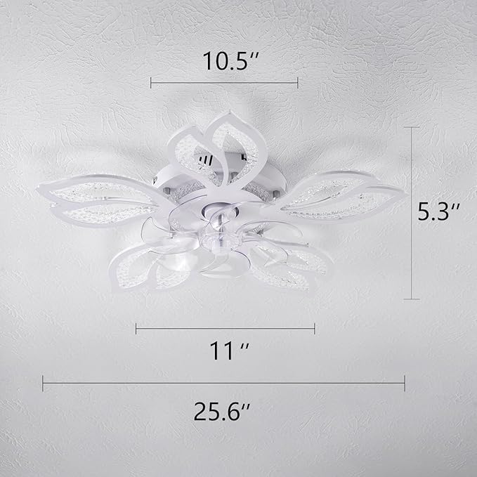 Ceiling Fan with Lights Remote Control, White Bladeless Ceiling Fan with Light, 6 Speeds 3 Light Color Low Profile Ceiling Fan for Kitchen Bedroom