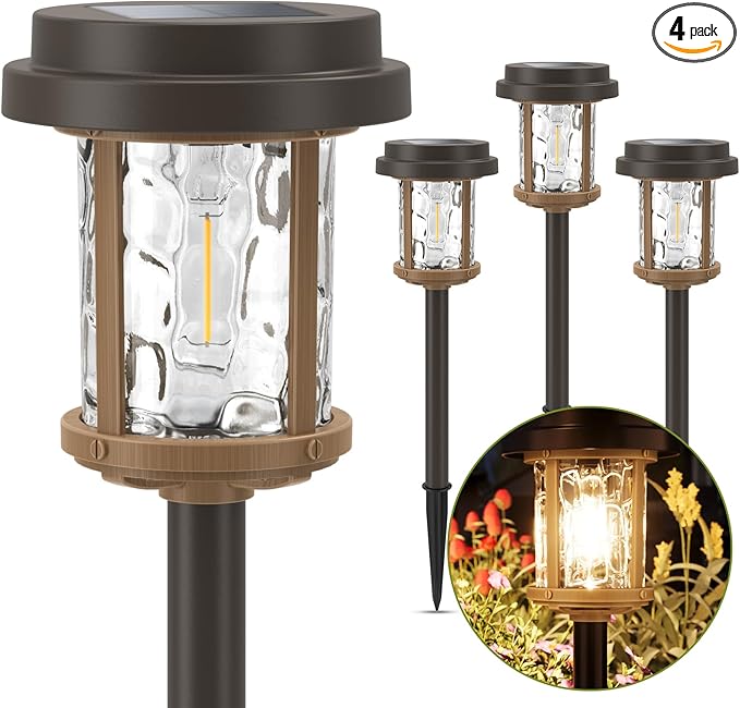 XMCOSY+ Solar Pathway Lights, Dual-Tone Solar Lights Outdoor Waterproof IP65, 20 LM LED Bright Glass Outside Light for Garden Path Yard Walkway Driveway (‎Black & Brown)