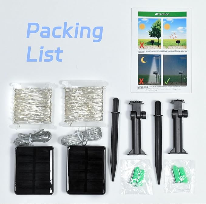 Solar Fairy Lights Outdoor Waterproof,16.4ft 50LED Solar String Lights for Outside 8 Modes 2 Packs for Patio Backyard Garden Wedding Deorations Cool White