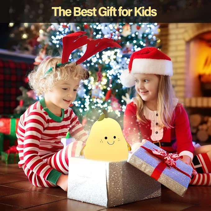 Led Cute Pear Night Light, Dimmable Nursery Lamps, Super Squishy Silicone USB Rechargeable Touch Control 7 Colors Night Lamp for Kids Adults, Used for Camping Party Room Decor(Pear)
