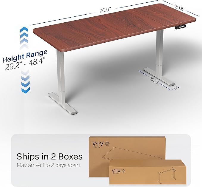 VIVO Electric 71 x 30 in Standing Desk, Memory Height Adjustment, 1B Series, Holds 220 lbs, Dark Walnut Top Gray Frame, DESK-KIT-1G7D