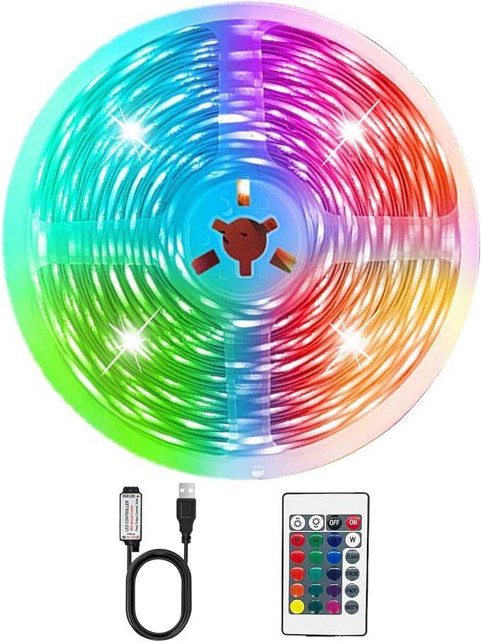 LED Strip Lights 32.8ft LED Lights for Bedroom,TV Backlight, Party,Gaming Room, Home RGB Decor USB Powered Plug & Play with Remote Con