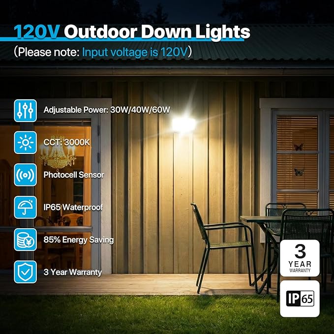 LED Wall Pack Light - 30W/40W/60W - 𝟏𝟐𝟎𝐕 3000K Porch Light Not Disturbing Neighbors - Full Cut Off Down Lights Outdoor - Dusk to Dawn Security Lights for House Garage Entryway Patio Driveway