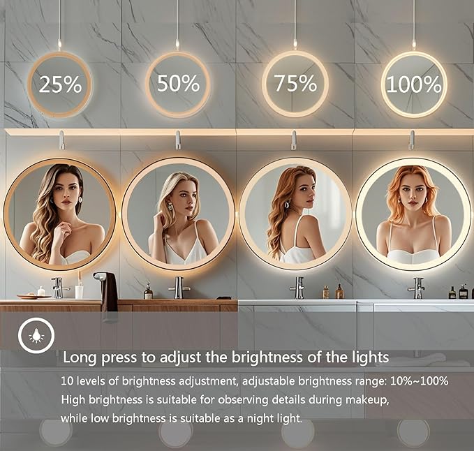 Wall-Mounted Round Bathroom Mirror with LED-Lights - Frame Vanity Mirrors (32" x 32", Black)