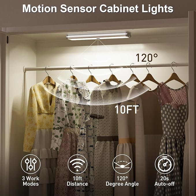Under Cabinet Lighting Wireless,58 LED Motion Sensor Light Indoor Night Lights with Remote,Rechargeable RGB Under Cabinet Lights Bar,Dimmable Under Counter Lighting for Kitchen,Shelf(3Pack)