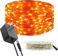 RUICHEN Silver Wire Fairy Lights Plug in 33 Ft 100 LED String with Spool, Orange