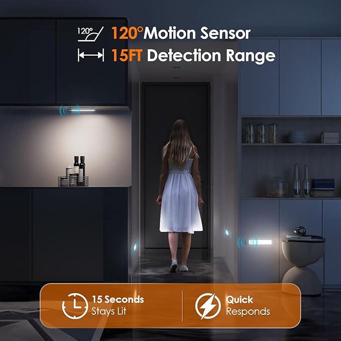 8.5" Under Cabinet Lighting 6 Pack, 3 Colors, Motion Sensor Light Indoor,48 LED Rechargeable Closet Lights, Dimmable Under Counter Lights, Stick-On Magnetic Cabinet Night Lights for Kitchen