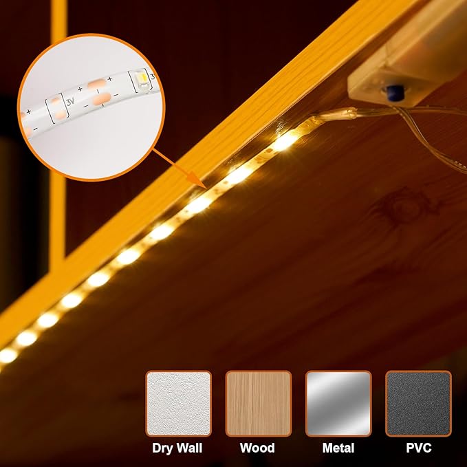 Under Cabinet Lights Wireless Battery Powered, Led Strip Lights with Remote, 20 inch Shelf Closet Lights Dimmable, 3 Color &12 Modes Cabinet Lighting for Shelves Drawer Wardrobe Hallway