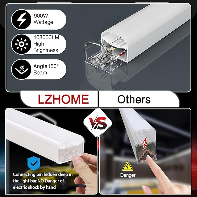 LED Hexagon Garage Light - Super Bright 900W 108000LM Car Detailing Shop Ceiling Lights Lighting System for Home Gym Workshop Basement Warehouse 45CM/Lamp Tube