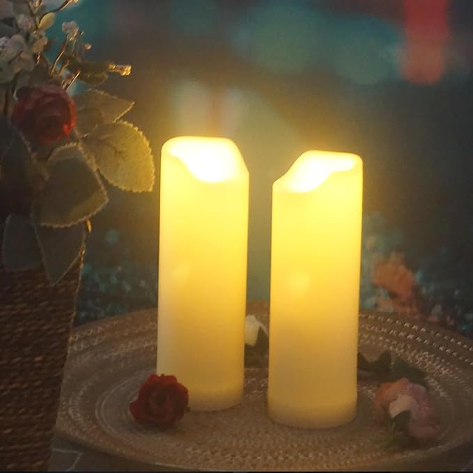 2 Pack LED Flameless Candles with Remote Battery Operated Outdoor LED Lights 2"x 6" Fake Flickering Waterproof Candles for Home Decorations Garden Decor Wedding Party Christmas Party