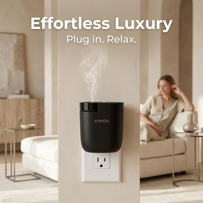 Scentia Waterless Plug-in Scent Diffuser with App Control | Essential Oil Diffuser | Hotel-Inspired Scent Included | 600 Sq. Ft. Coverage | Housewarming Gift | Black