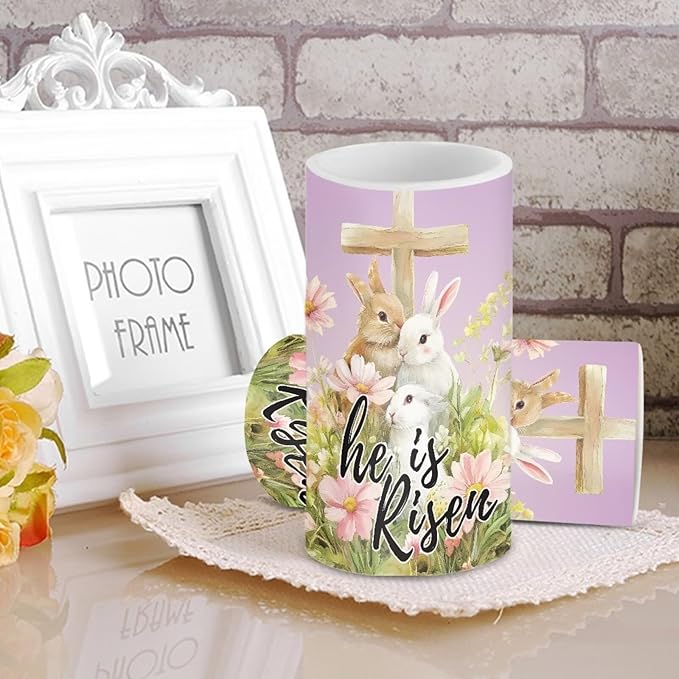 Flameless Candles LED Easter Rabbit Cross Decorative Candles Battery Operated Ornage Flickering Candles with 18-Key Remote Timer Pillar for Home Living Room Party Table Decorations