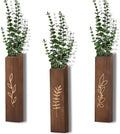 Wooden Wall Planter Set of 3 - Modern Home Decor for Living Room, Bedroom, Bathroom - Dark Brown Finish Planter for Dried Flowers, Faux Greenery, Indoor Plants