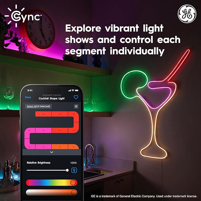 Cync GE Dynamic Effects Smart LED Strip Lights, Indoor Neon Rope Lights with Music Sync, Aesthetic Color Changing WiFi Light Strip for Room Décor, Works with Amazon Alexa and Google, 16 Ft