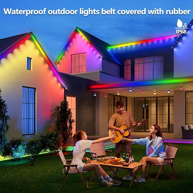 65.6FT Outdoor LED Strip Light Waterproof,IP68 Outside RGB+IC Light Strip with App/Remote Control,Chase Mode,Music Sync Light for Balcony,Deck,Rooftop,Garden,Pool