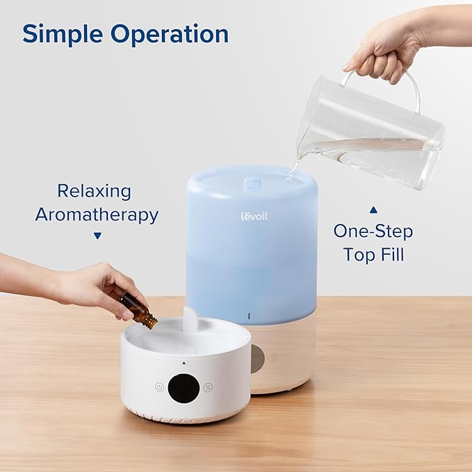 LEVOIT Dual 200S Smart Humidifiers for Bedroom, Top Fill, Customize Humidity for Home, Baby Nursery & Plants with Humidistat, Essential Oil Diffuser, Schedule, Timer, APP & Voice Control, 3L, Blue