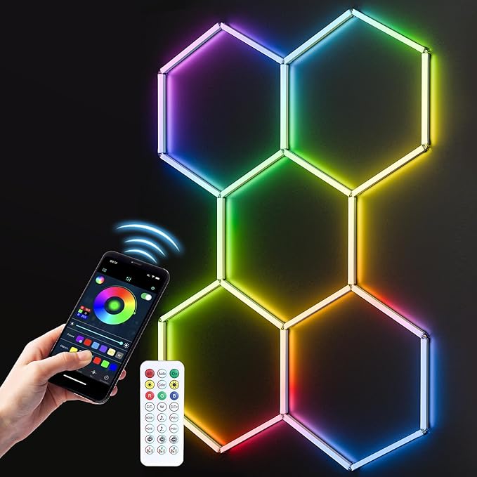 RGB Hexagon LED Light 5-Grid | Hexagon Garage Lights | 356 Color Modes | Music Sync | Smart App & Remote Control | Gaming Room Garage Bedroom Lighting