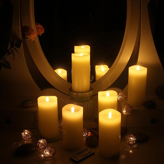 Stonebriar 6 Count Ivory Real Wax 3x6 Flameless LED Pillar Candles with Remote and Timer