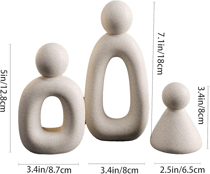 suruim Abstract Family of 3 Figurines Modern Sculptures Home Decorative Accents TV Stand Decor Bookshelf Knick Knacks Gifts for Shelves Entry Way Statues for Home Decor Living Room(White)