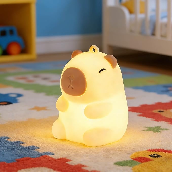 Capybara Night Light Squishy Silicone Nursery Breastfeeding Nightlight with Dimmable Warm White & RGB Color Modes Cute Capybara Lamp Rechargeable Touch Bedside Desk Animal Lamp for Bedroom Dorm Decor