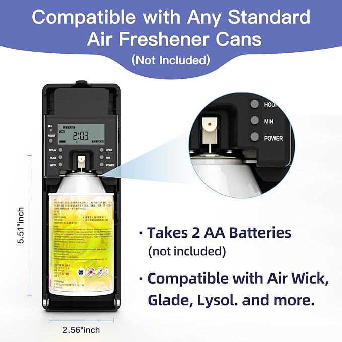 SVAVO Automatic LCD Fragrance Dispenser - Wall Mount/Free Standing ABS Auto Air Freshener Dispenser Programmable Aerosol Spray Perfume Dispenser (Black, LCD)