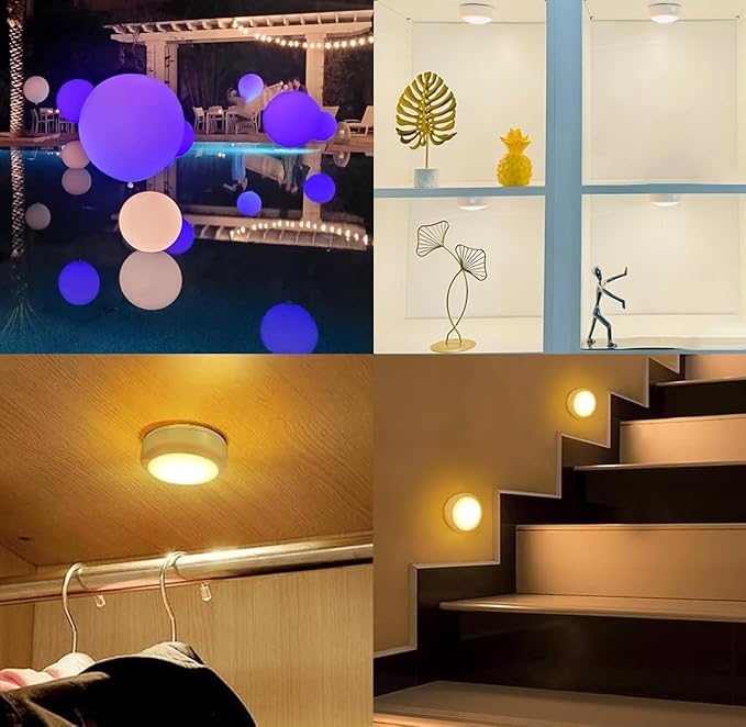Hbaushun LED Puck Lights 6 Pack,16 Color Changeable Wireless LED Cabinet Lights,Battery Operated Night Light with Dimmer & Timmer for Bedroom,Closet, Kitchen,White