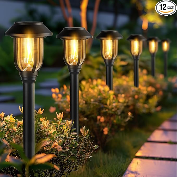 Solar Pathway Lights Outdoor,12 Pack Solar Lights Outdoor Waterproof, Warm White Auto On/Off LED Solar Powered, Garden Landscape Lighting for Yard Walkway Driveway Path Decorative