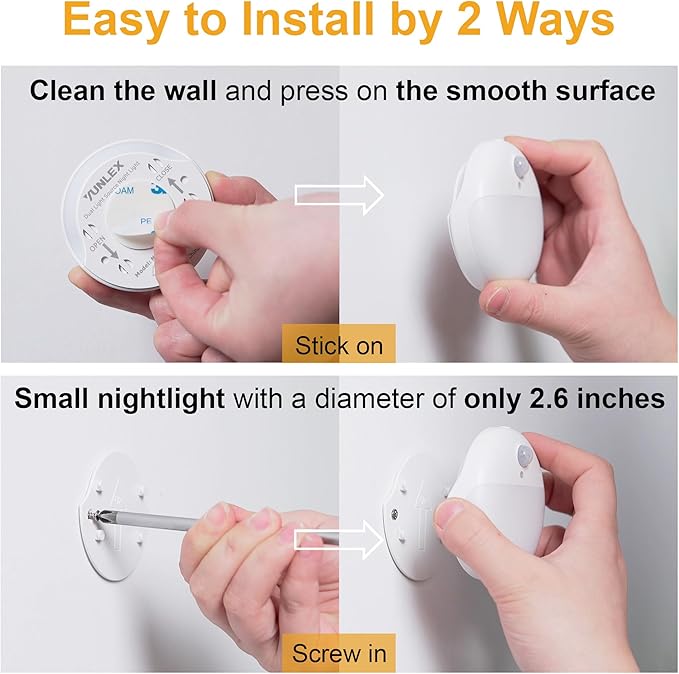 2 Pack Battery Night Light, Toilet Lights, 2.6" Small Motion Senor Light, Stick on Lights, 3 Light Modes, Dimmable LED Nightlight for Closet, Stairs, Garage, Cabinet, Toliet, Daylight White