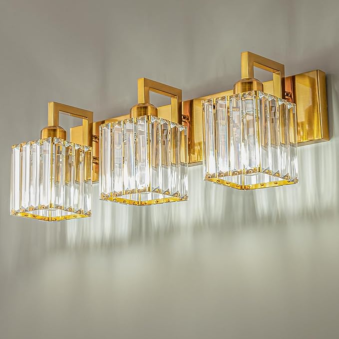 19.5" KnurledBrassWallSconcesSetof2,BronzeBathroomVanityLightFixtureswithWaterRipplesGlassTube,ModernLampforBedroom,LivingRoom,Hallway,Staise,Mirror,Kitchen