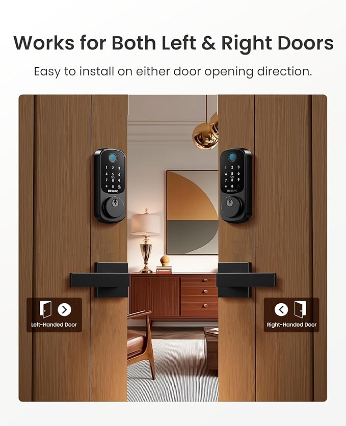 DESLOC B200 Fingerprint Smart Lock with 2 Lever Handles, Keyless Entry Front Door Lock Set, Electronic Keypad Deadbolt, App Control, Auto Lock, Long Battery Life, Secure Home Access