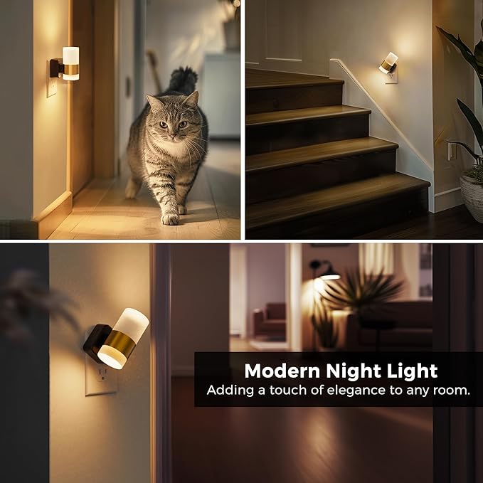 L LOHAS LED Night Light,Night Lights Plug into Wall,Dusk to Dawn Sensor,3000K Soft White,Brightness Adjustable,180°Rotating Acrylic Nightlight for Adults Bathroom Bedroom