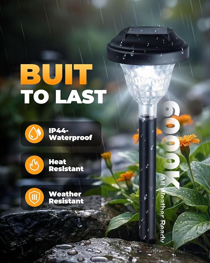Solar Pathway Lights Outdoor 10 Pack Waterproof Solar Garden Lights Auto On/Off LED Solar Yard Lights 6000K Cool White Solar Stake Lights Outdoor Landscape Path Lights for Driveway Walkway