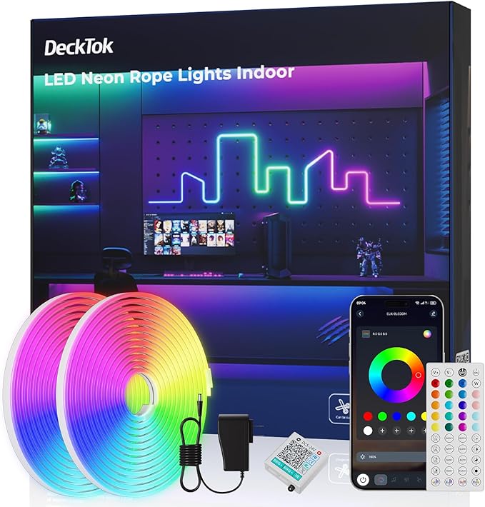 Neon Rope Lights Led 65FT - Flexible Led Strip Control with App/Remote Rope Lights Multiple Modes RGB IP65 Waterproof Outdoor Neon Music Sync Gaming Strip for Outdoor Christmas Decorations