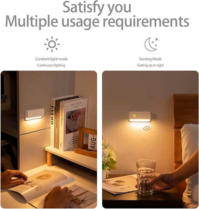 4 Pack Motion Sensor Night Light, Rechargeable Stair Lights Indoor, Warm White Motion Sensor Light Indoor, Battery Operated Night Light for Hallway, Stairway, Bathroom, Bedroom, Kitchen