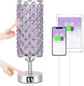 Hong-in Purple Lamp for Girls Room-Crystal Touch Lamp with USB-C+A Ports,3 Way Dimmable Bedside Light with Crystal Shade for Bedroom Home Office