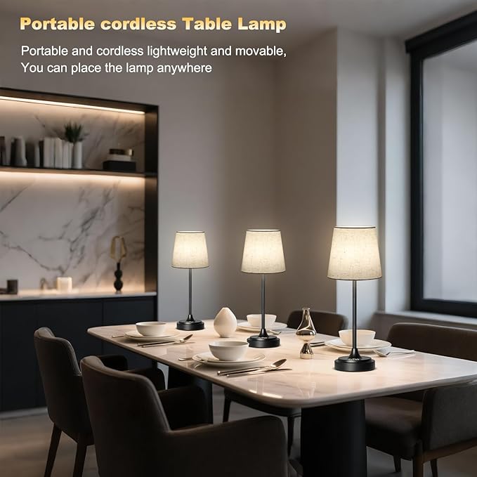 Cordless Table Lamp Rechargeable,5000mAh Battery Operated Desk Lamp,3 Colors & 7 RGB Stepless Dimmable,Touch Ambient Light for Bedside,Bedroom,Dining Room,Living Room,Black,FlaxenShade