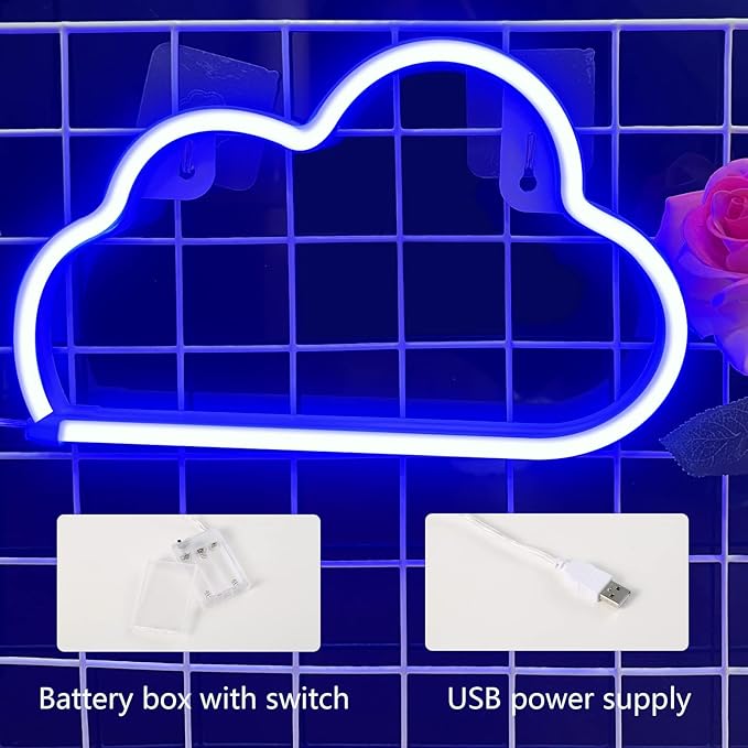 Cloud Neon Sign Blue Cloud Light Sign for Wall Decor,Battery or USB Powered Clouds Shaped LED Sign Decoration Lights for Bedroom Aesthetic Teen Girl Kid Room Christmas Birthday Wedding Party