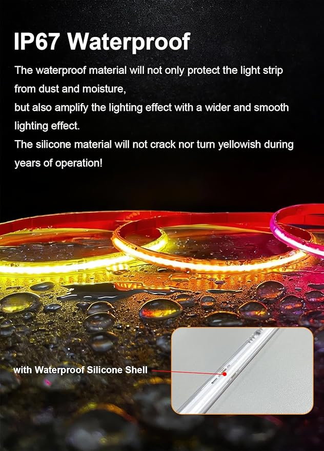 80FT COB RGB IC Outdoor LED Strip Lights Waterproof, Multicolor IP67 Outside Flexible UL Listed 24V with App Remote Control,Music Sync Exterior Rope Lights for Patio, Eave, Party Decorations(2 Roll)