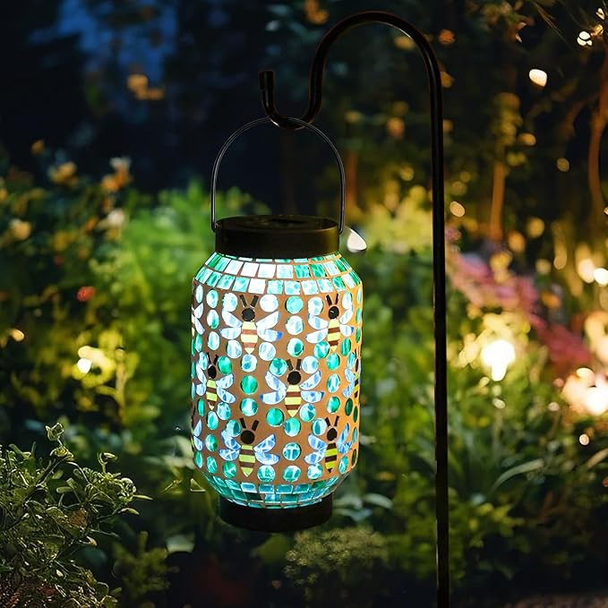 Bshine Mosaic Solar Lantern Outdoor Hanging Waterproof, Ladybug Mosaic Light Indoor Decorative Table, Garden Decor for Yard Outside, Path, Pathway, Courtyard, Lawn, Birthday Gift for Mom Women
