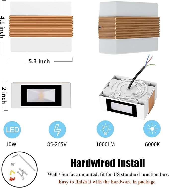 Kawell Modern LED Wall Sconces Up Down LED Wall Light Indoor Outdoor Creative LED Wall Lamp 10W Hallway Wall Mounted Lighting Fixtures for Bedroom Living Room Stairs Porch, Cold White