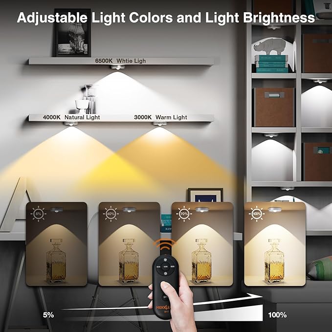Puck Lights with Remote Control, Rechargeable, Wireless Under Cabinet Lights, 5Pcs (Silver)