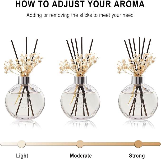 Flower Reed Diffuser Set 5.07oz Cashmere Vanilla Scent Diffuser with Sticks Home Fragrance Reed Diffuser for Bathroom Shelf Decor