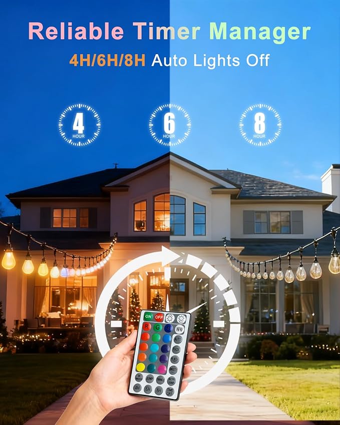 Lightdot 96FT Outdoor RGB String Lights - Dimmable Color Changing LED Patio Lights with Remote, Waterproof Commercial Grade for Cafe, Bistro & Backyard, ETL Listed