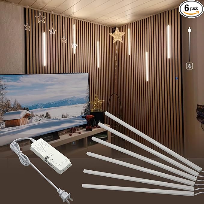 HAMRVL LED Recessed Lighting Wall Panel Lights - 6pcs 16-Inch 4000K Natural White Slat Wall Lights with Touch Switch, Self-Adhesive Dimmable LED Panel Light Strips for Acoustic Panels, Living Rooms