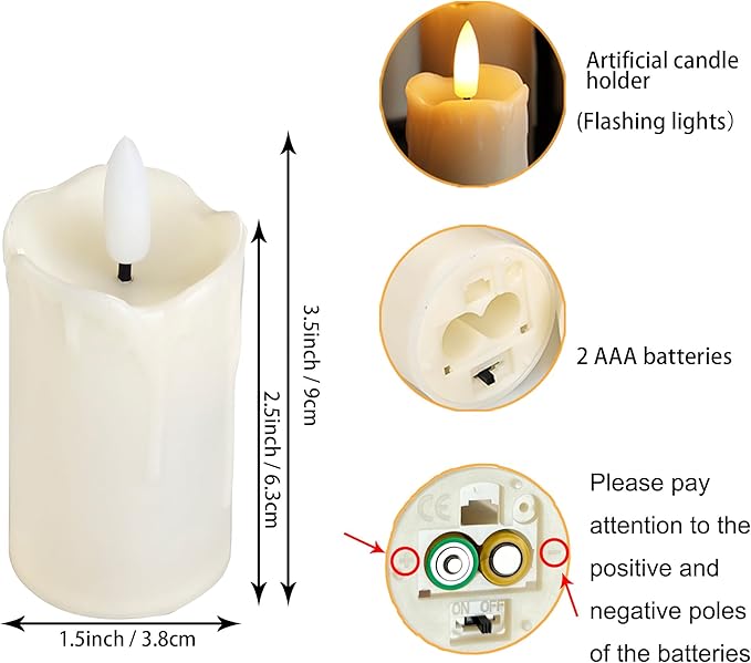 Battery Operated Plastic Flameless LED Drip Votive Candle with Cycling Timer, 6 Pack Flickering Realistic Electric Light for Indoor Bookshelf Wedding Dinner Party Centerpiece Fireplace X-mas Decor