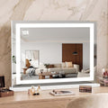 Vanity Mirror with Lights 28"x20", LED Makeup Mirror, 3 Color Lighting Modes, 10X Magnification, Smart Touch Control, Dimmable, Aluminum Metal Frame, Lighted Up for Vanity Desk (White)